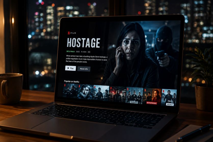 laptop streaming a tense hostage thriller